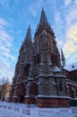 Wide angle landscape view of Saint Nicholas Roman Catholic Cathedral in Kyiv, Ukraine.